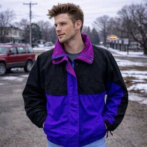 Vintage Hunt Club Men’s Jacket Large Purple Pink Nylon Full Zip 90s Retro